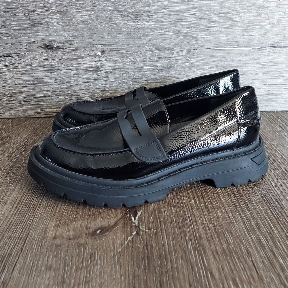 Franco Sarto Ranon Slip On Loafers Black Faux Patent Size 6M